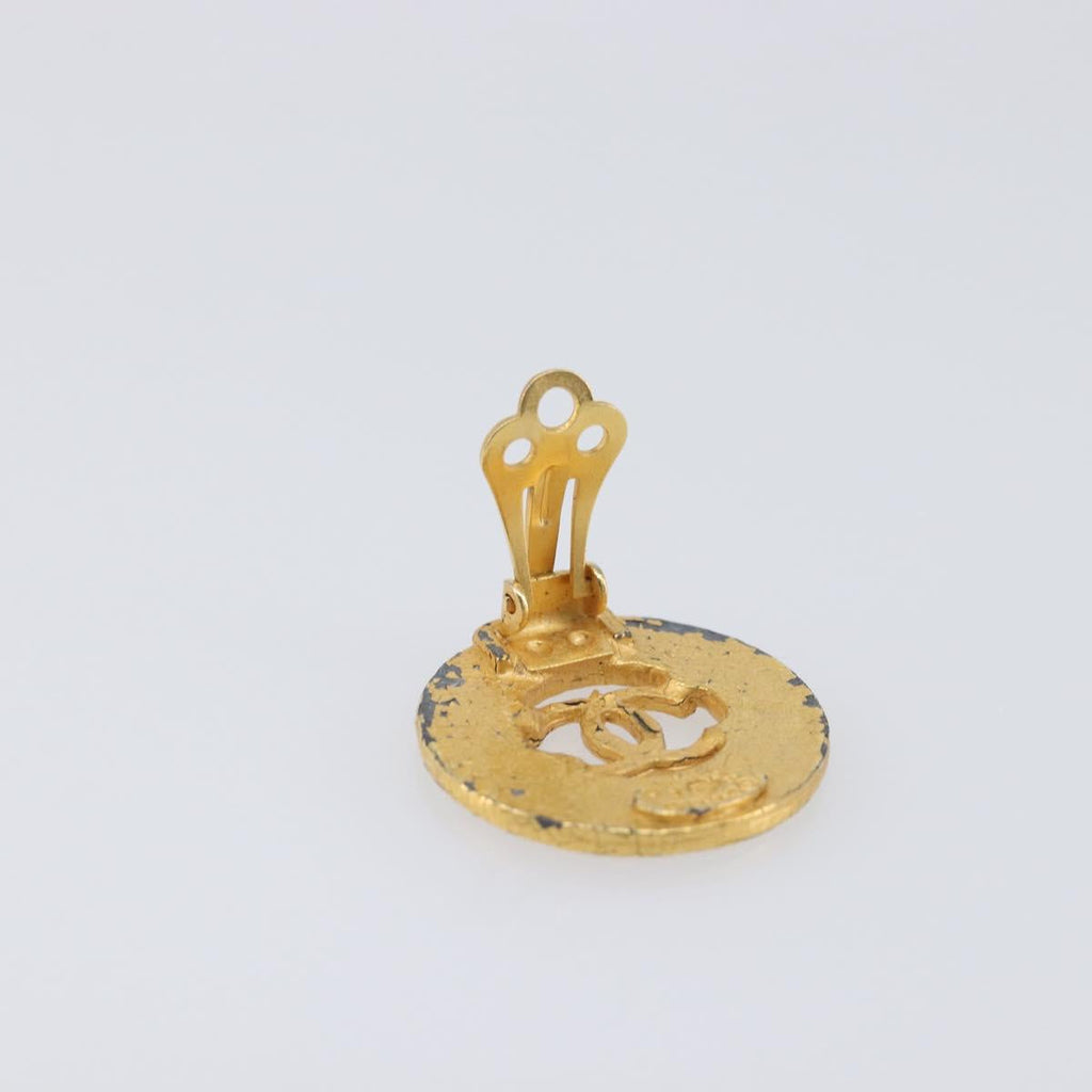 CHANEL COCO Mark Earring Metal Gold Tone CC Auth SK166