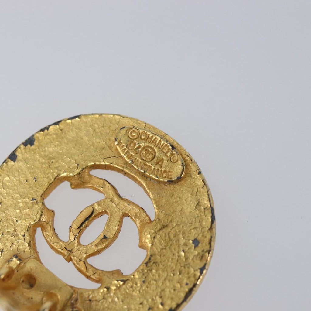 CHANEL COCO Mark Earring Metal Gold Tone CC Auth SK166