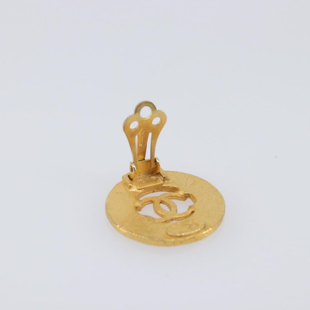 CHANEL COCO Mark Earring Metal Gold Tone CC Auth SK166