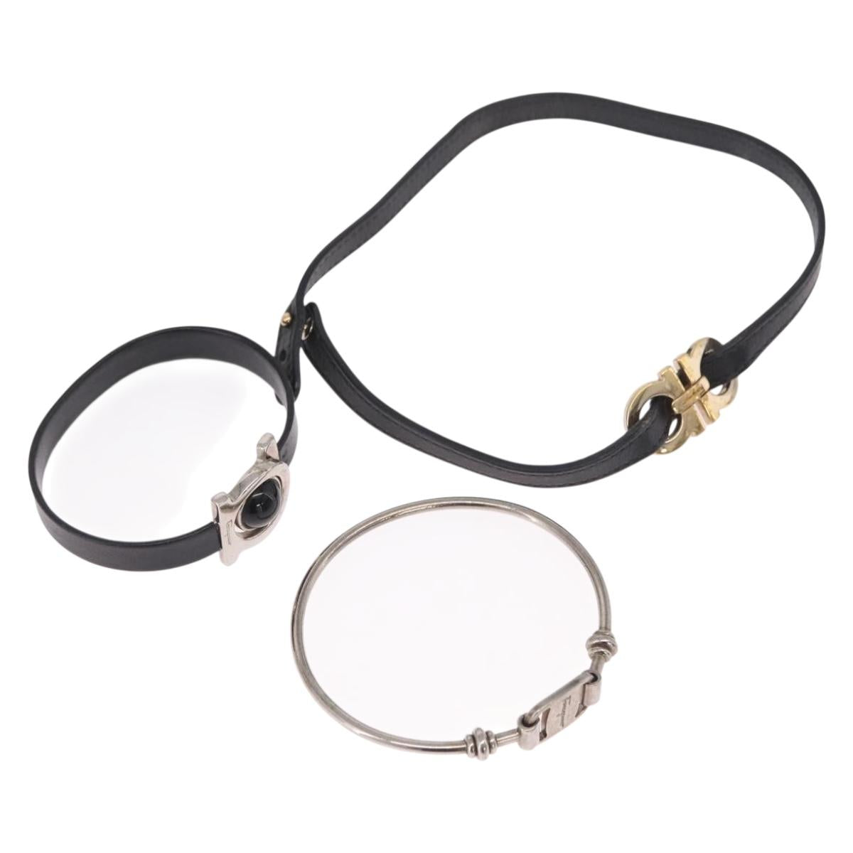 Salvatore Ferragamo Bangle Bracelet Metal 3 Set Gold Tone Silver Auth SK173
