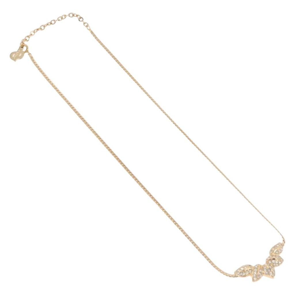 Christian Dior Leaf Motif Necklace Metal Gold Tone Auth SW2483