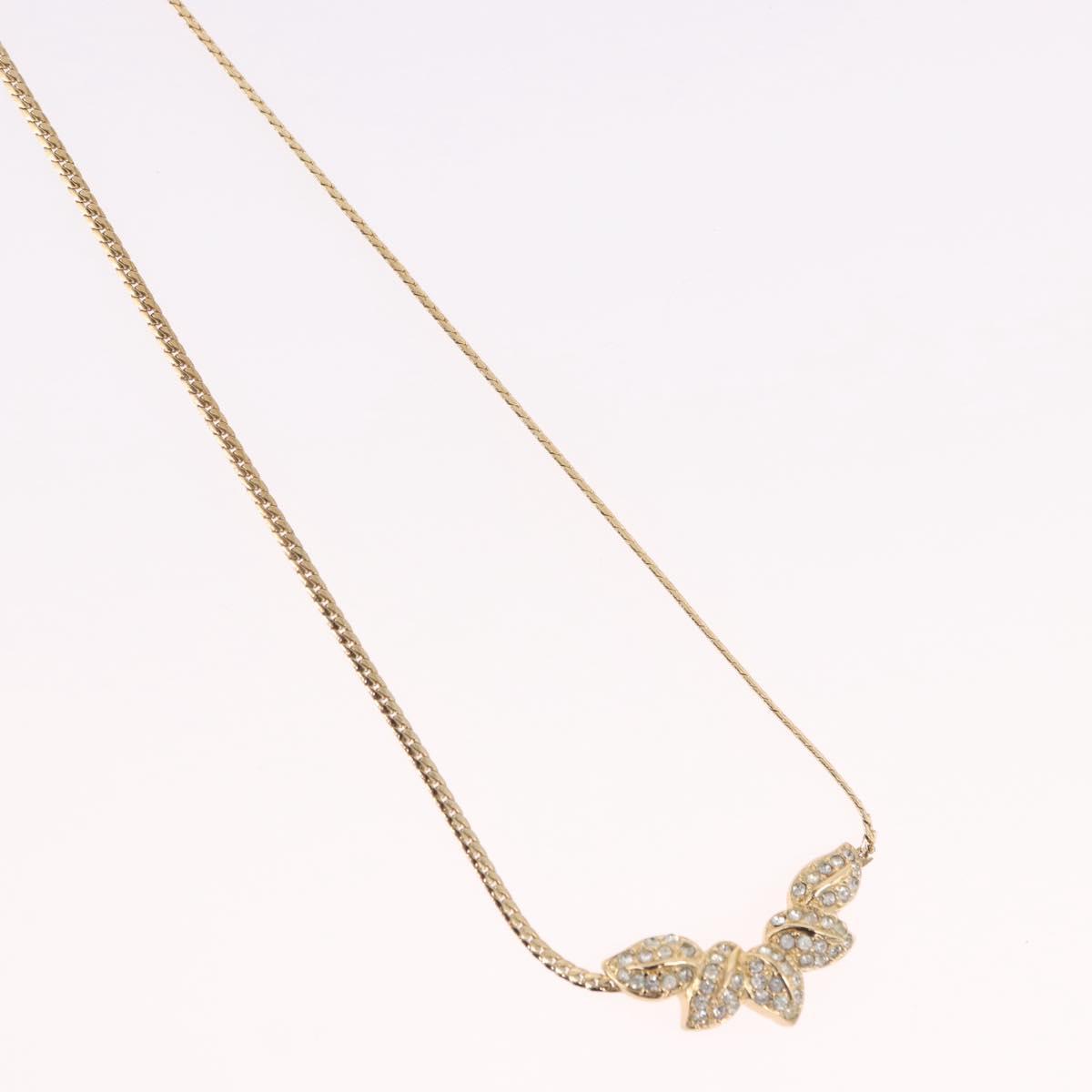 Christian Dior Leaf Motif Necklace Metal Gold Tone Auth SW2483