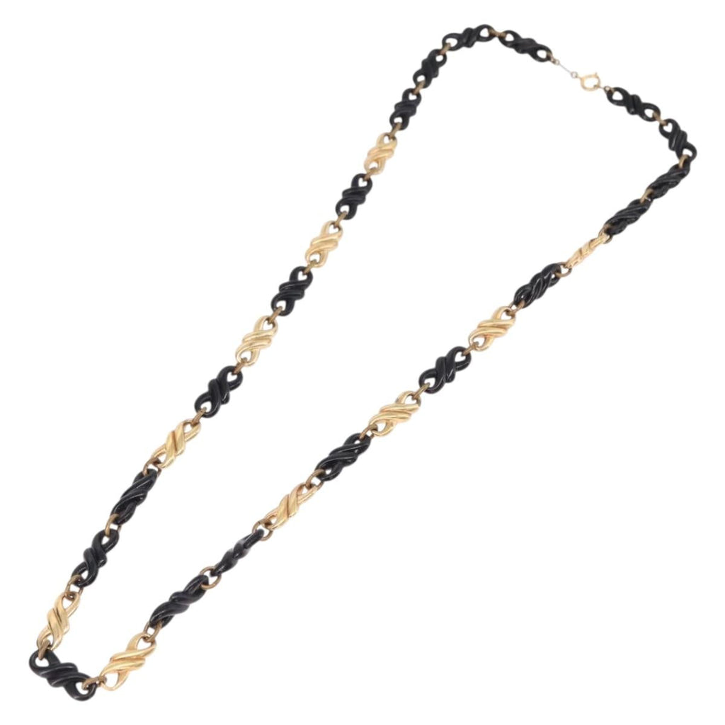 Christian Dior Chain Necklace Metal Black Gold Auth SW2535