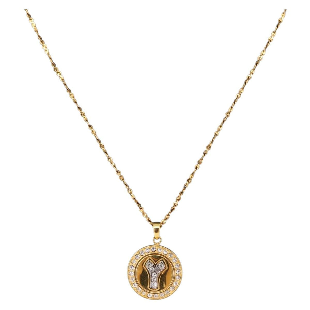 SAINT LAURENT Initials Cointop Necklace Metal Gold Tone Auth SW2536