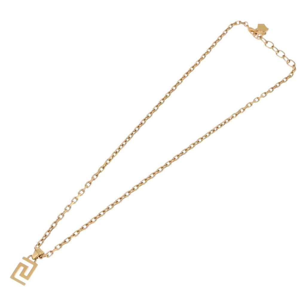 VERSACE Greca Top Necklace Metal Gold Tone Auth SW2537A