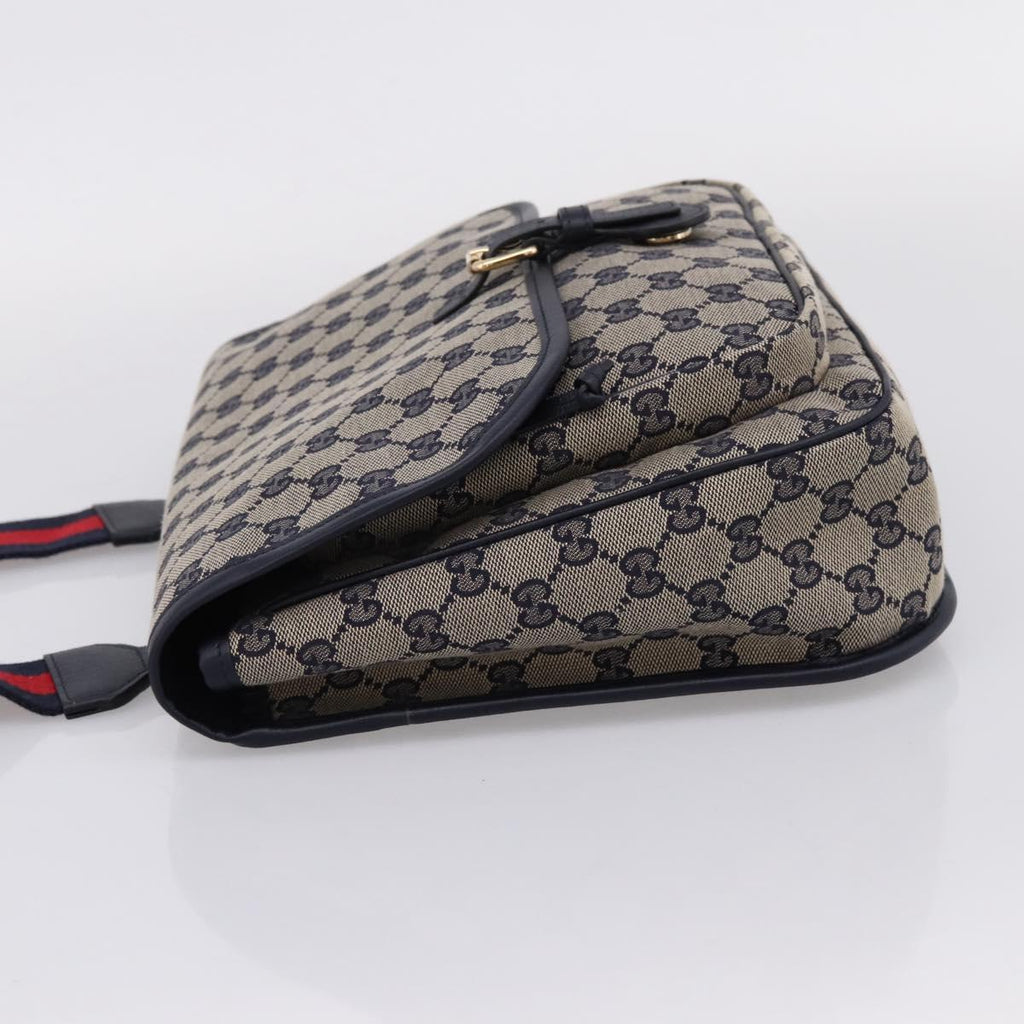 GUCCI GG Canvas Shoulder Bag Navy Gold Tone 798823 Auth SW2881V