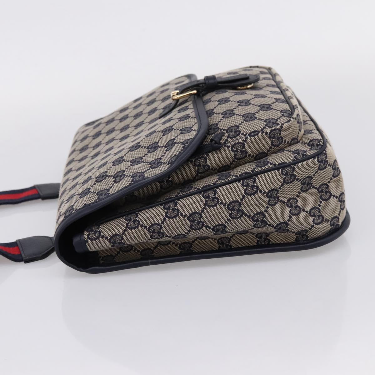 GUCCI GG Canvas Shoulder Bag Navy Gold Tone 798823 Auth SW2881V