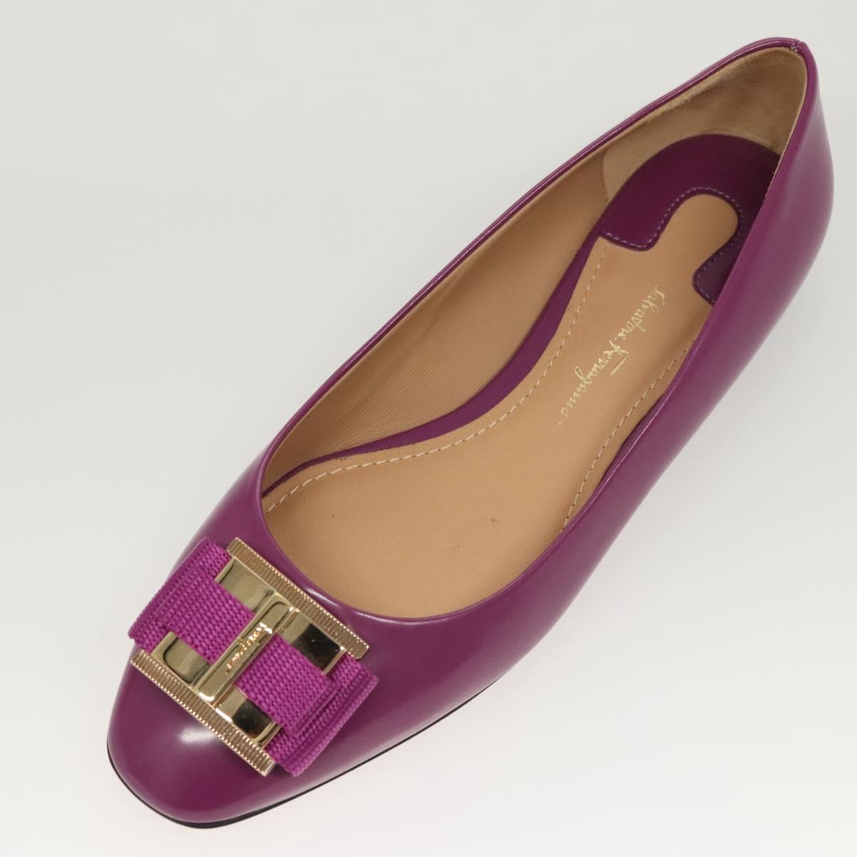 Salvatore Ferragamo Pumps shoes Leather Purple Gold Auth sw478