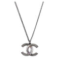 CHANEL COCO Mark Stone Necklace Metal Silver CC Auth yk20638M