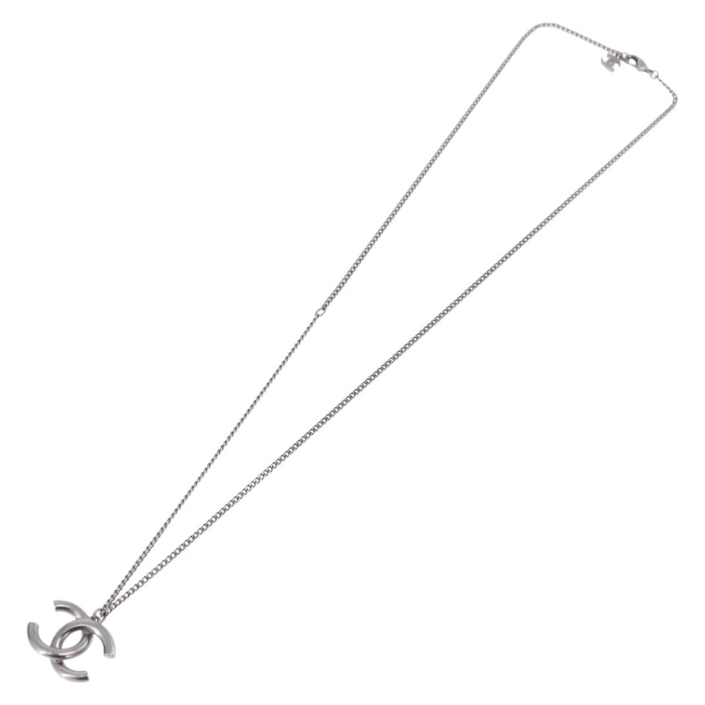 CHANEL COCO Mark Stone Necklace Metal Silver CC Auth yk20638M