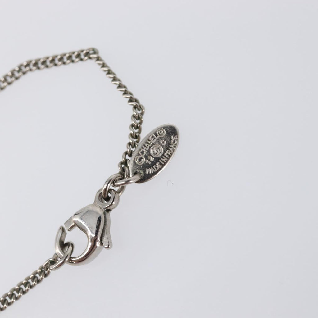 CHANEL COCO Mark Stone Necklace metal Silver CC Auth yk20721M