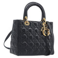 Christian Dior Canage Hand Bag Lamb Skin 2way Black Gold Auth yk21048SAM