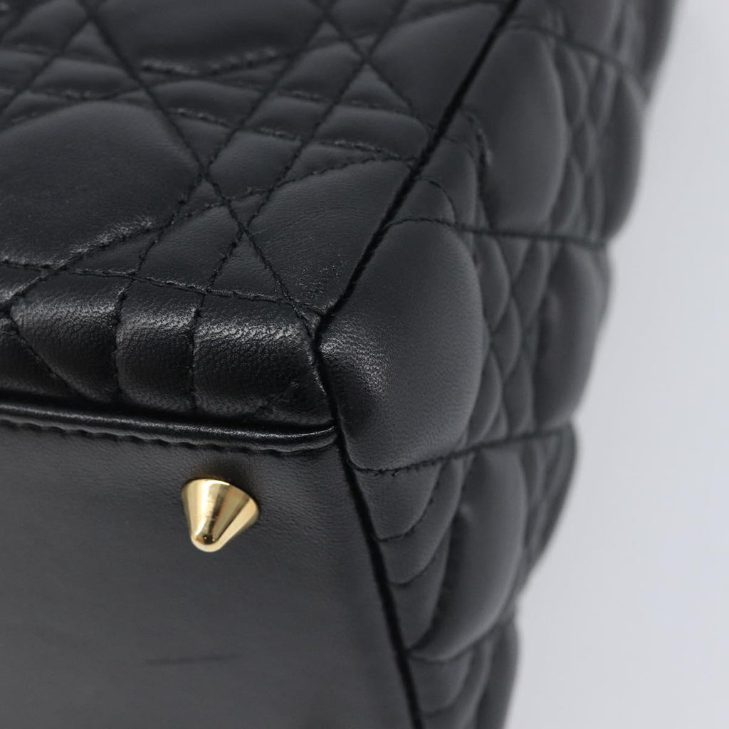 Christian Dior Canage Hand Bag Lamb Skin 2way Black Gold Auth yk21048SAM