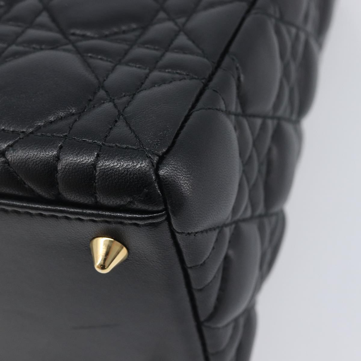 Christian Dior Canage Hand Bag Lamb Skin 2way Black Gold Auth yk21048SAM