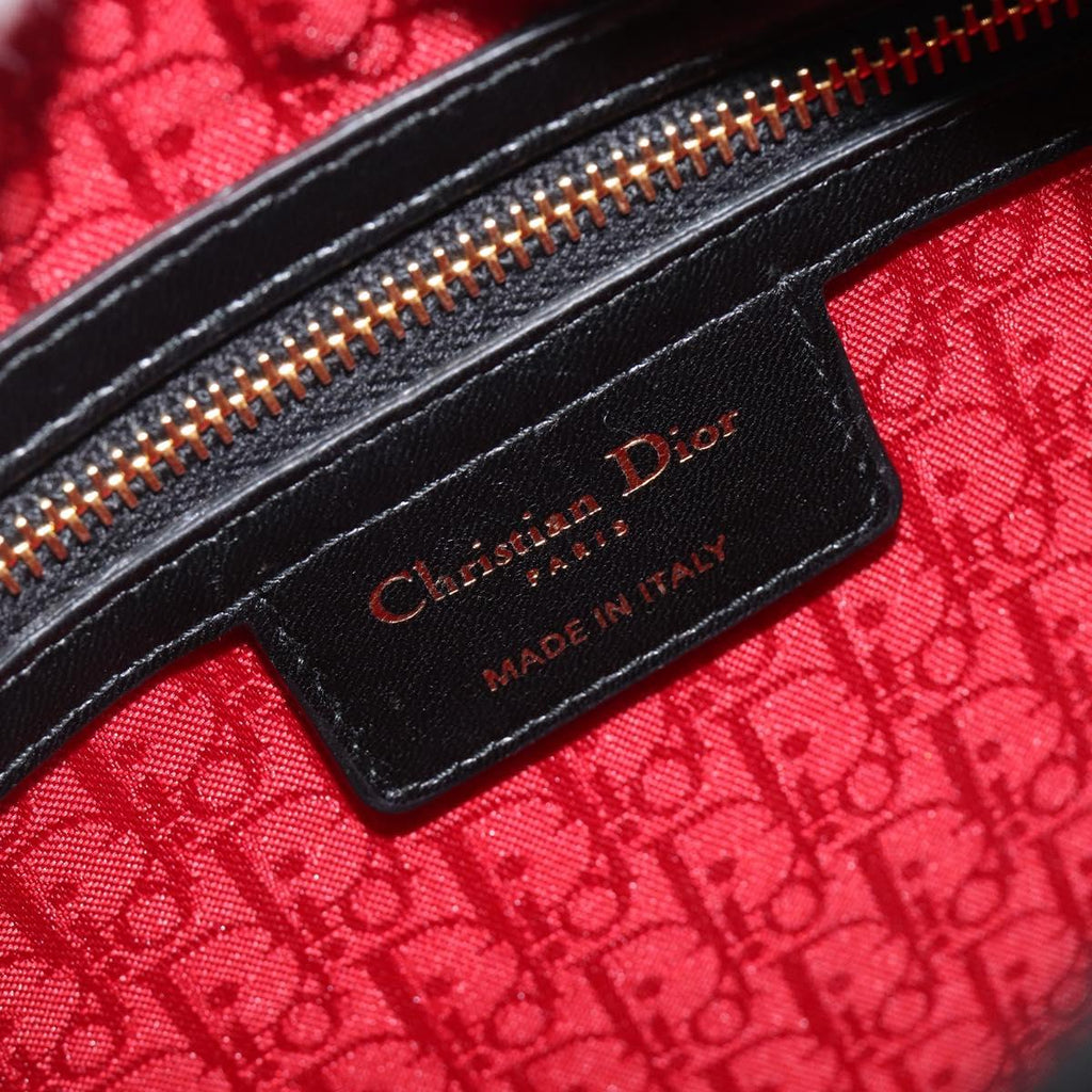 Christian Dior Canage Hand Bag Lamb Skin 2way Black Gold Auth yk21048SAM