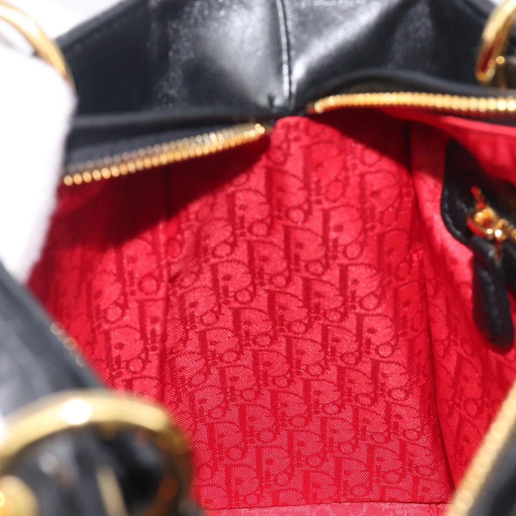 Christian Dior Canage Hand Bag Lamb Skin 2way Black Gold Auth yk21048SAM