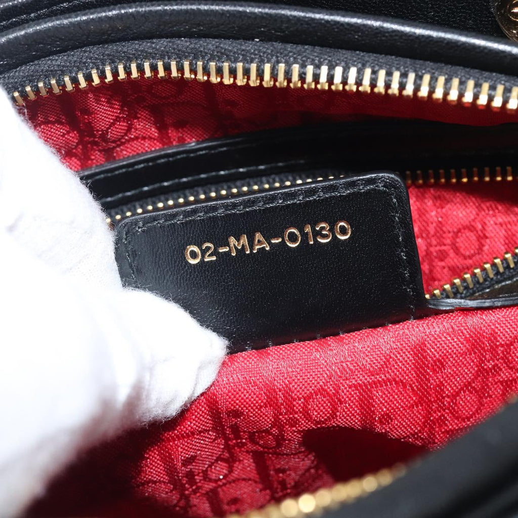Christian Dior Canage Hand Bag Lamb Skin 2way Black Gold Auth yk21048SAM