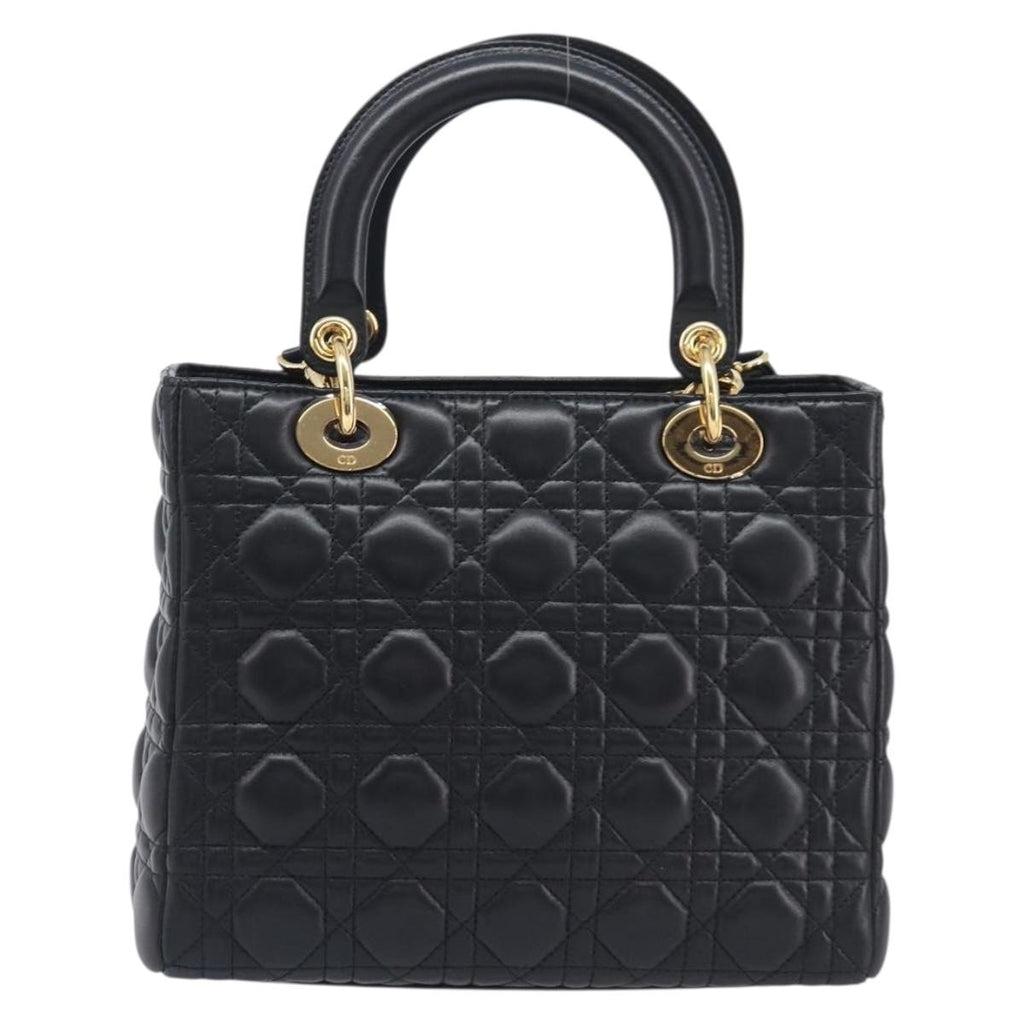 Christian Dior Canage Hand Bag Lamb Skin 2way Black Gold Auth yk21048SAM