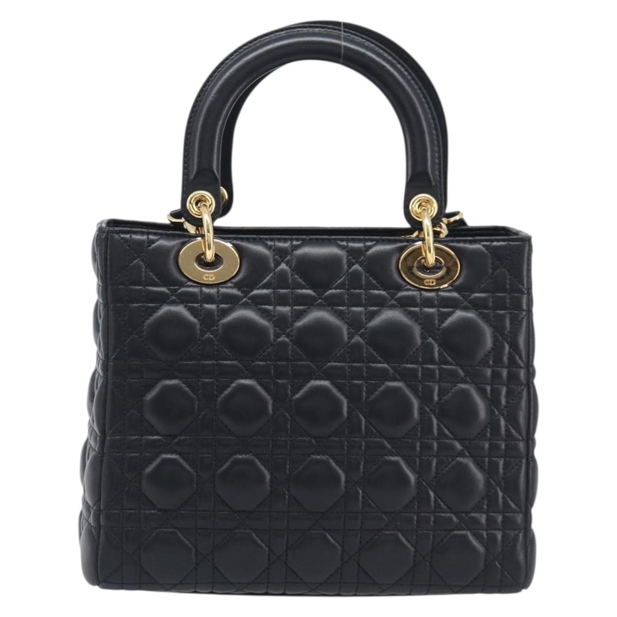 Christian Dior Canage Hand Bag Lamb Skin 2way Black Gold Auth yk21048SAM