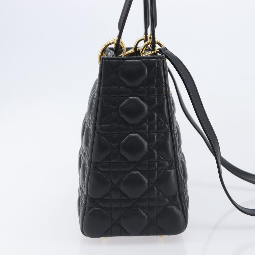 Christian Dior Canage Hand Bag Lamb Skin 2way Black Gold Auth yk21048SAM