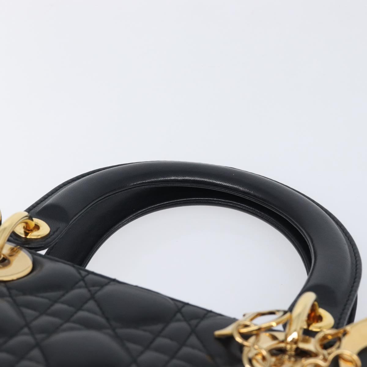 Christian Dior Canage Hand Bag Lamb Skin 2way Black Gold Auth yk21048SAM