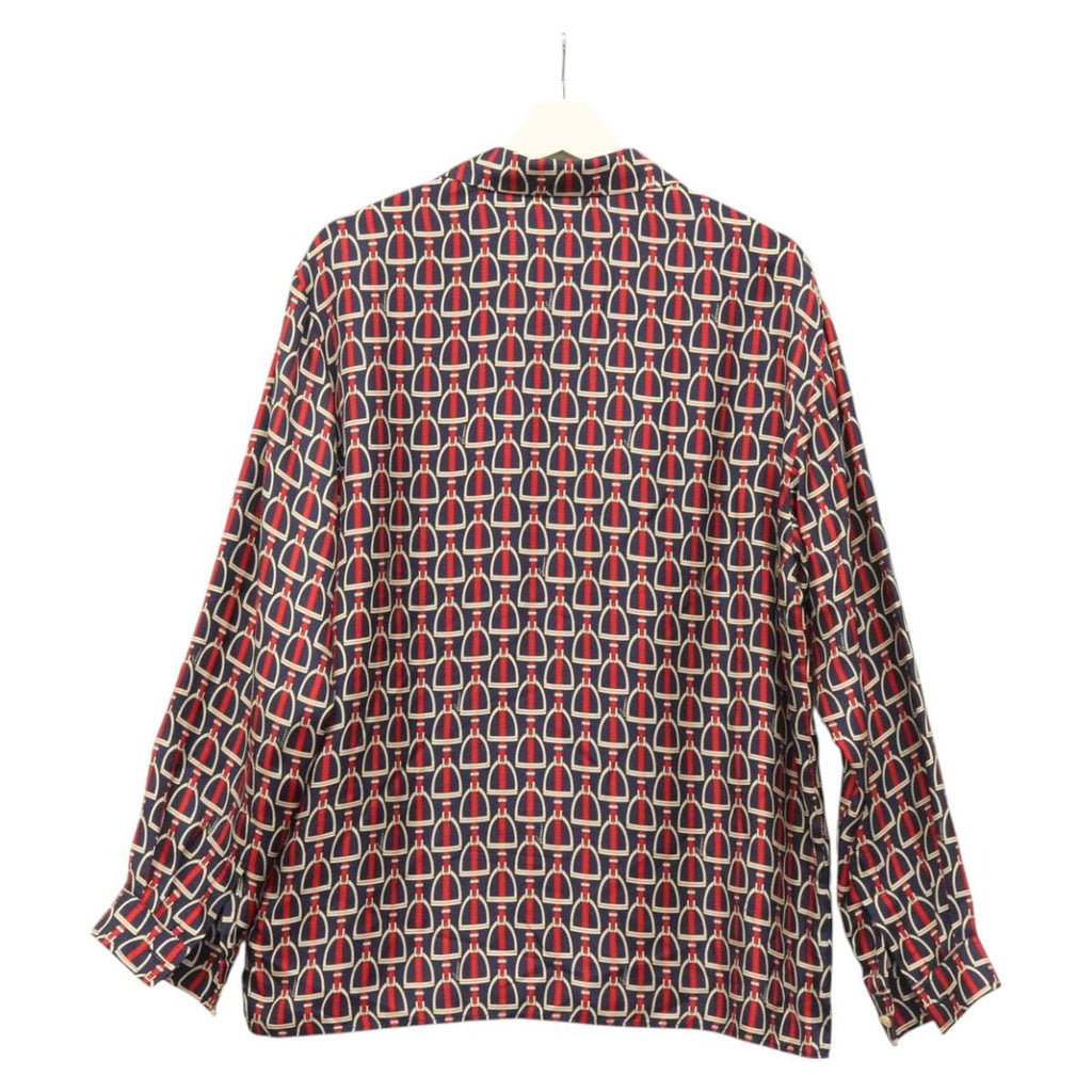 GUCCI Long Sleeved Shirt Silk 46 Red Navy Auth ym054M