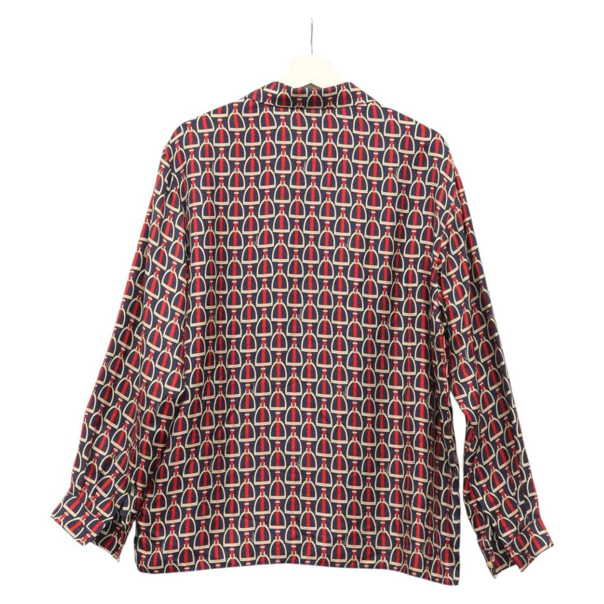 GUCCI Long Sleeved Shirt Silk 46 Red Navy Auth ym054M