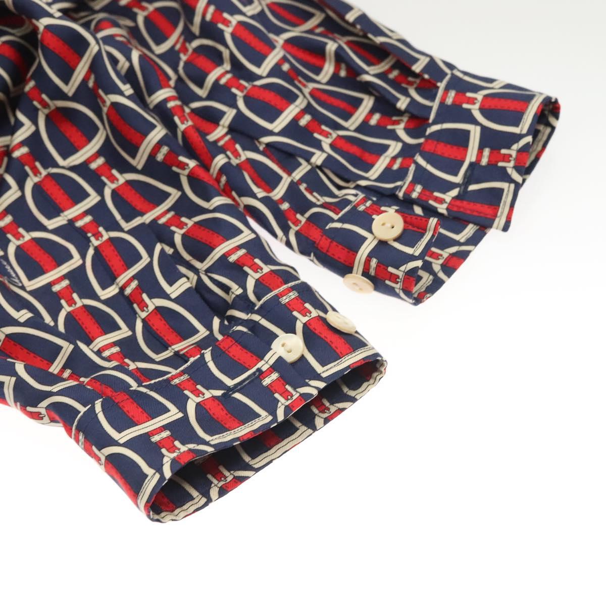 GUCCI Long Sleeved Shirt Silk 46 Red Navy Auth ym054M