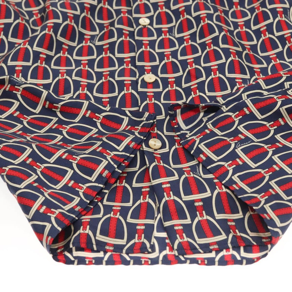 GUCCI Long Sleeved Shirt Silk 46 Red Navy Auth ym054M